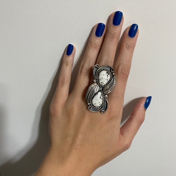 NWOT OOAK Artisan White Buffalo sterling ring - Picture 3 of 6